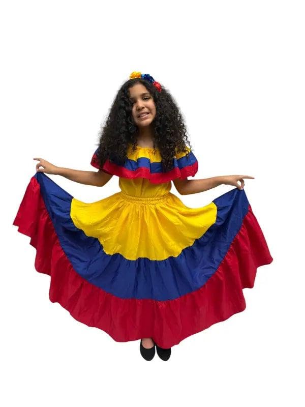 Colombian Traditional Tri-Color Dress for Girls