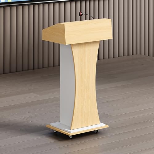 Atril de madera con ruedas y almacenamiento beige de alta durabilidad para iglesias