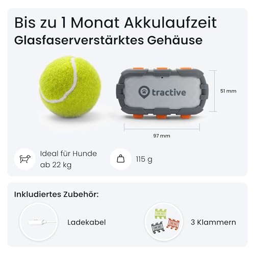 Tractive GPS Tracker Hund - XL Adventure | Bissfestes Glasfasergehäuse | Bis zu 1 Monat Akku | Marktführer | Weltweite Live-Ortung | Weglaufalarm | Aktivitätstracking & Gesundheitswarnungen