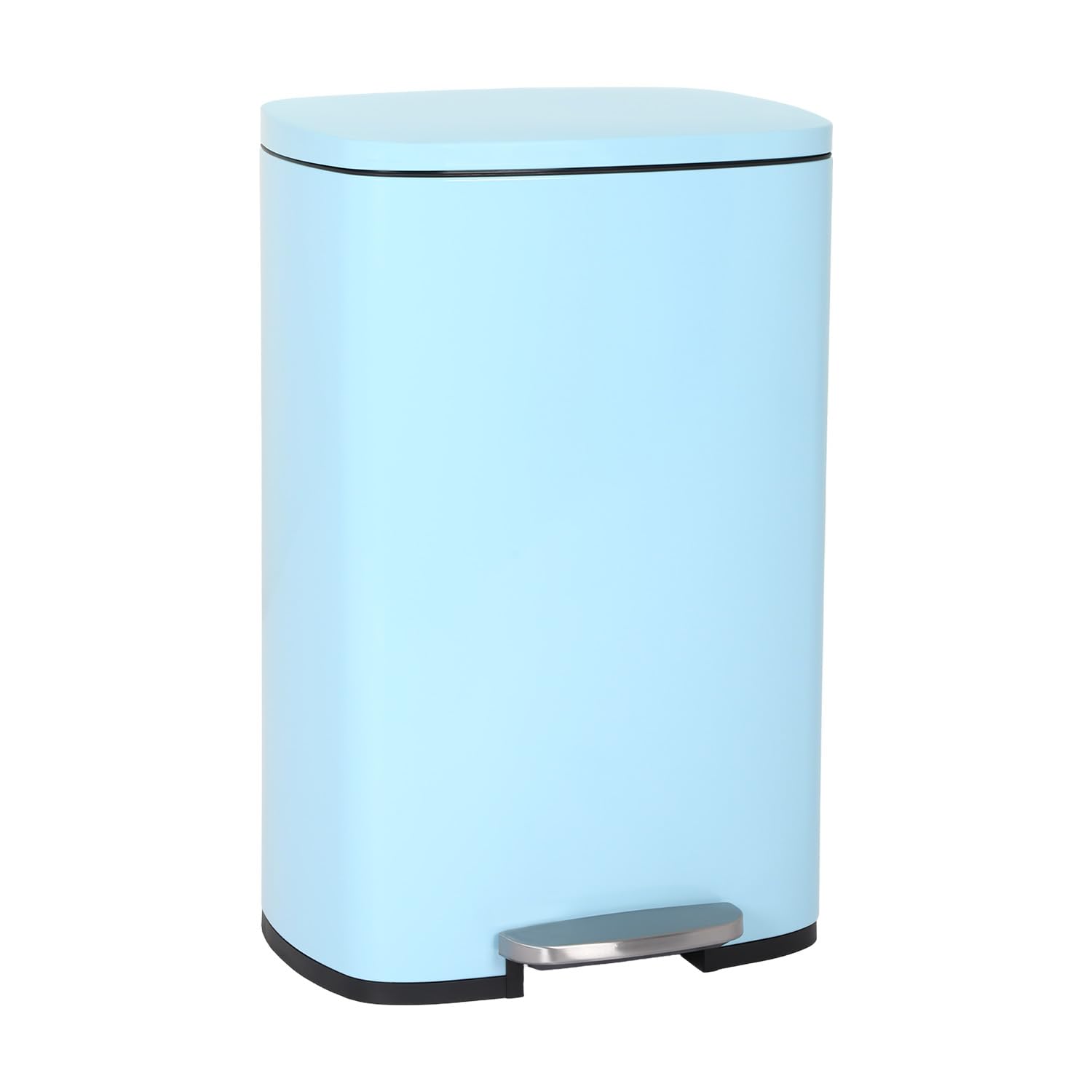BestOffice 50 L Garbage Can Kitchen Trash Can with Lid for Office Bedroom Bathroom Step Trash Bin Fingerprint-Proof Brushed Stainless Steel，Blue — image 1