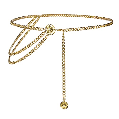 Women's Chain Waist Belt Multi-Layer with Flower Pendant Metal Dance Accessories
