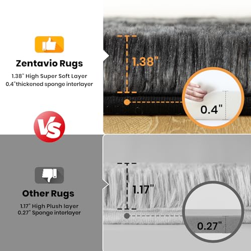 Zentavio Area Rugs for Living Room Small Carpet for Bedroom 3x5 Bedside Washable Soft Fluffy Shag Aesthetic Plush High Pile Throw Rug for Nursery Kids Room Dorm Room Tie-Dyed Black Grey