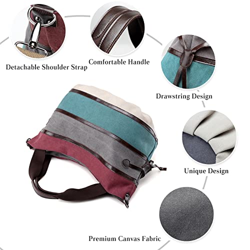 Image of Women Shoulder Bag Large Canvas Handbag Multi-Color Striped Crossbody Bag Satchel Ladies Hobo Tote for Travel Work Shopping Daily Use Orange