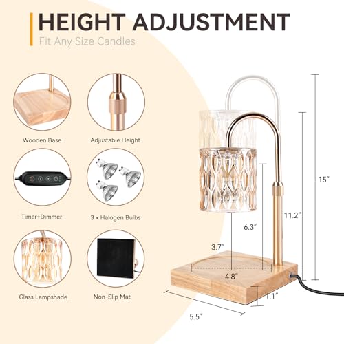 TOACSUCP Candle Warmer Lamp with 3 Bulbs, Adjustable Height Dimmable Candle Warmer with Timer, Compatible with Large Jar Candles, Candle Lamp with Charming Gift Box Ribbon for Her/Him(2 Pack) by TOACSUCP - Image 2