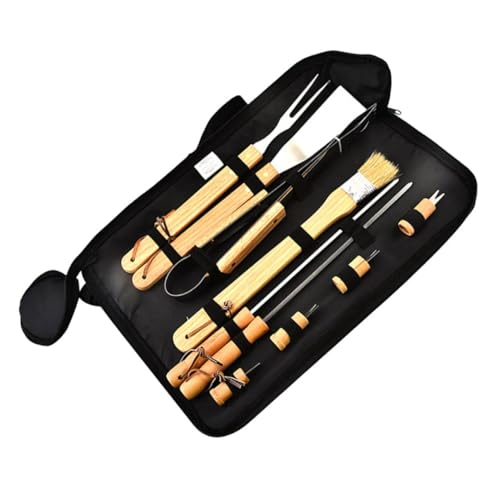 Set portátil de 10 piezas para parrilla de acero inoxidable con mango de madera miniatura 1
