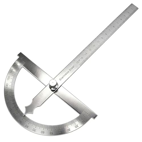 Maylatte Winkelmesser aus Edelstahl 0-180 150mm Präzisions-Goniometer mit Feststellschraube Robuster Winkelmesser Metall Gradmesser mit Lineal-Skala für Tischlerei Schule DIY Malerei & Technisc