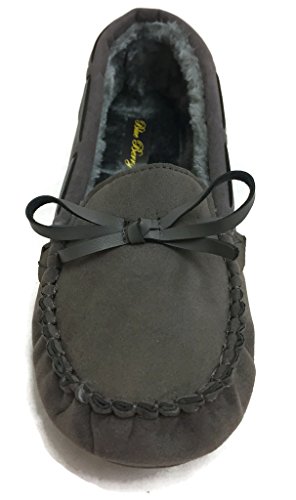 Blueberry Womens Faux Soft Suede Fur Lined Moccasin House Slippers (Moccasin-21) Grey, 7