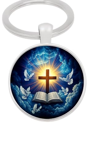 3 Nails 1 Cross Bible Cross Doves Sky Keychain Christian