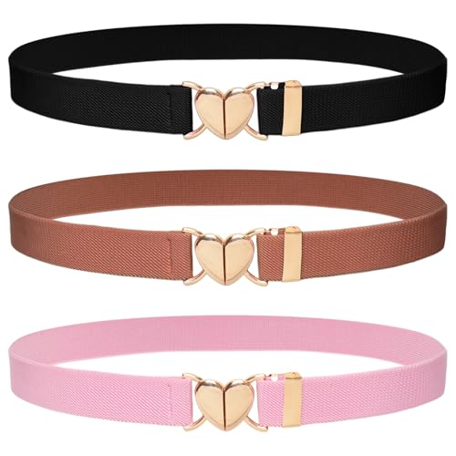 Sdfvsdg 3Pcs Kids Elastic Belt with Heart Shape Buckle Adjustable Toddler Heart Buckle Stretch Belts for Girls Boys