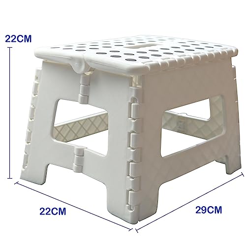 Image of Folding Stool Step Down Footstool With Carry Handle Compact Foldable Foot Stool DIY Footstool Ladder MAX Weight 150KG (White)