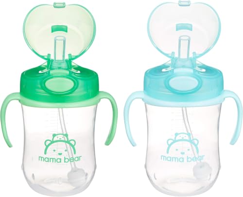 Amazon Brand - Mama Bear Silicone Weighted Straw Sippy Cup, 9 Ounces, Blue/Green (Pack of 24) - image 1