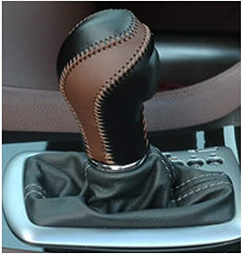 Genuine Leather Automatic at Gear Shift Knob Cover Protector Trim Fit Infiniti FX35 QX56 QX80 QX70 QX50 Q60 Q40 FX37 EX37 EX25 IPLG G25 (Black+Brown Leather)