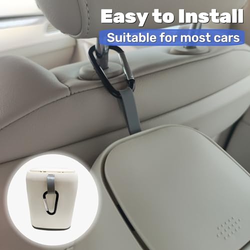 Image of Car Can Garbage Bin Cute Cartoon Style Hanging Car Flip Lid Trash Can Detachable Leak-Proof ABS Material Spaceman Duck Smile Cloud (Duck)