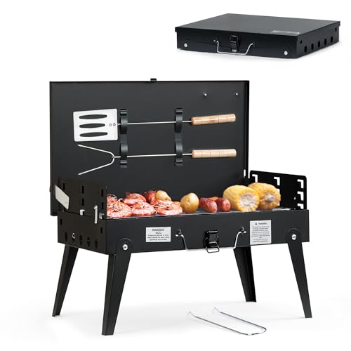 MASTER COOK Portable Charcoal Grill, Foldable BBQ Grill Kit Easy to Carry, Mini Tabletop Grill for...
