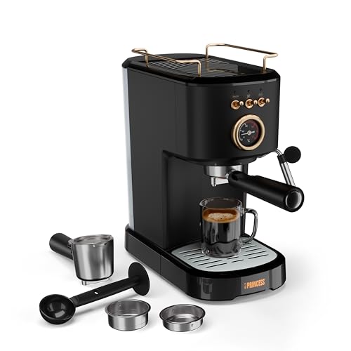 Princess Macchina per Espresso, 1100W, 20 Bar, Scalda Tazze, Beccuccio a Vapore, Serbatoio 1,2L, Per Caffè Macinato e Capsule, Facile da Pulire, Spegnimento Automatico, 01.249417.01.001