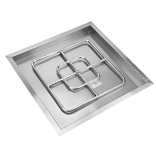 Image of onlyfire Stainless Steel Square Fire Pit Flat Pan with Burner Ring Assembly, 24-Inch
