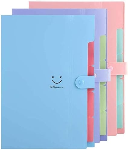 ZGHQHCDRH3本セット カラー ドキュメントファイル 書類収納ボックス 5ポケット ケース A4 スナップ式 防水 ポケットバッグ クリアファイル 整理 分類 文房具 学校 3枚セット ブルー+ 紫+ピンク