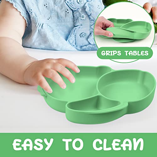 Vicloon Silicone Baby Suction Plates for Toddler Kids Self Feeding Non Slip Weaning Plate for High Chairs and Tables (Green) - Image 3