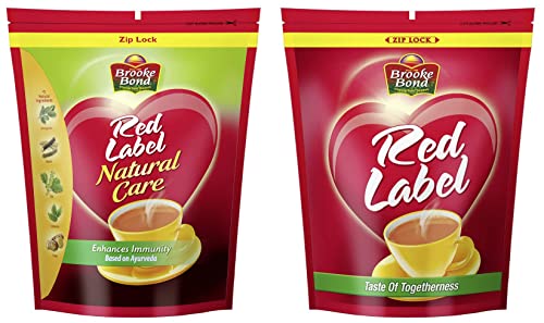 Image of Red Label Natural Care Tea, Chai Made with 5 Ayurvedic Herbs, 1 Kg + Red Label Tea, Blend Of Tea Rich In Healthy Flavonoids, Makes Tasty And Healthy Chai, 1 kg (Premium Blend)