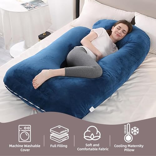 Image of ALLOPERA U-Shape Full Body Pregnancy Pillows, Maternity Pillow for Sleeping Support for Legs, Back, Neck, Shoulder, Hips, Belly for Pregnant Woman, 57 inch Prenancy Pillow (BLUE098)