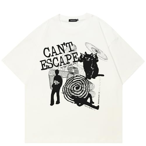 Rapidstreet Cat Graphic Cotton T-Shirt Large White