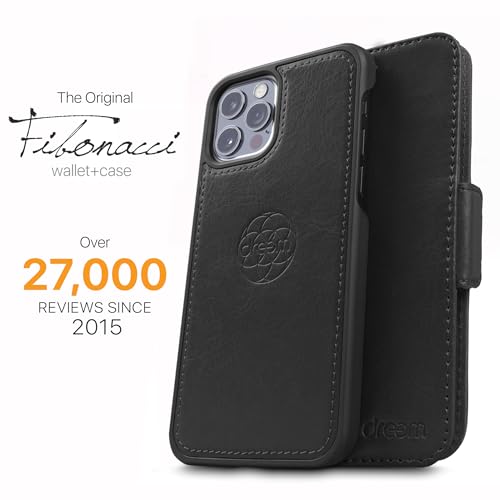 Image of dreem Fibonacci 2-in-1 Wallet Case for Apple iPhone 12 & 12 Pro - Luxury Vegan Leather, Magnetic Detachable Shockproof Phone Case, RFID Card Protection, 2-Way Flip Stand - Black