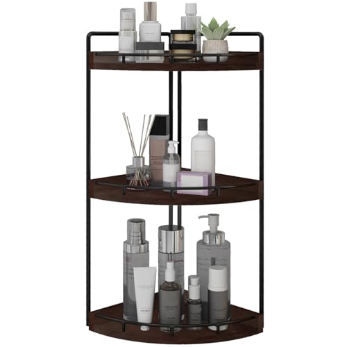 Image of Dorhors 3-Tier Corner Bathroom Organizer Countertop for Storage,Vanity Tray,Wood Counter Organizer for Kitchen,Bathroom,Dresser (Walnut)