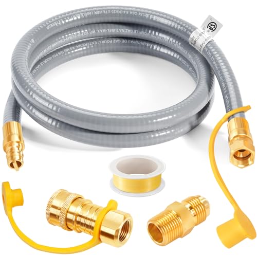 GasSaf 11 FT Natural Gas Grill Hose with Quick Connect Fitting, Natural Gas Conversion Kit Suitable for Gas Grill, Generator, Patio Heater and More (with Sealing Tape)