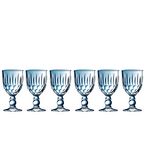 Jogo de Taças em Vidro, Glasgow, A15cm, 6 Peças, 250ml, Cor Azul, L'hermitage