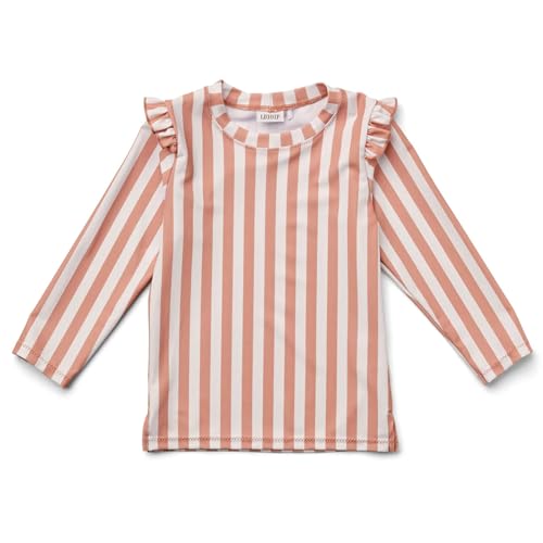 LDIOIF Girls Swim Shirt Long Sleeve Rash Guard T-Shirt Pink Striped Tankini Top SPF Lightweight Water Shirt with Ruffles 3-4T