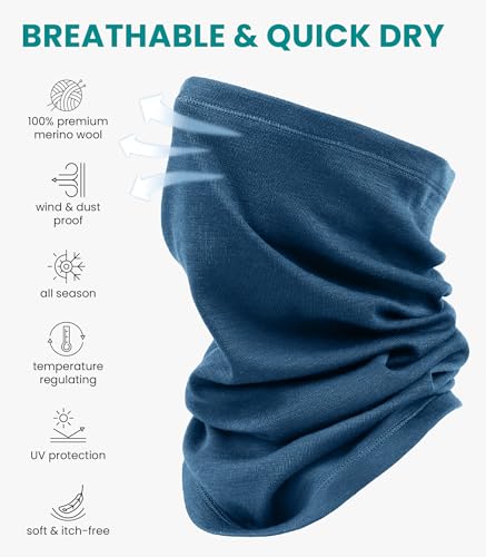 Image of Merino Wool Sun & Wind-proof Neck Gaiter 17.5um - Breathable Multi-Use Face Covering - Neck Warmer & Ski Mask for Women, Men
