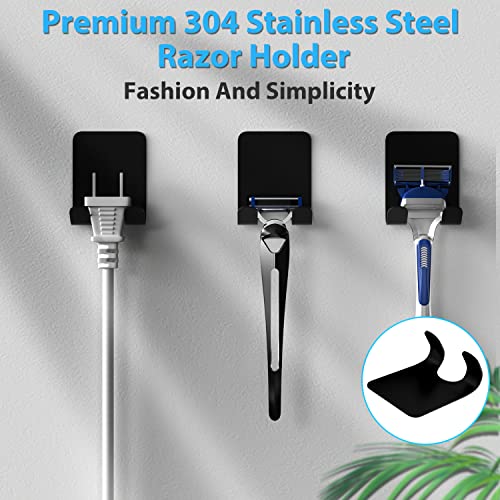 Razor Holder for Shower, 6PCS Premium Shower Razor Holder, 304 Stainless Steel Razor Holder for Shower Wall, Self Adhesive Shower Hook for Kitchen Bathroom, Shaver Holder Hanger for Loofah Towel-Black - Thumbnail 3