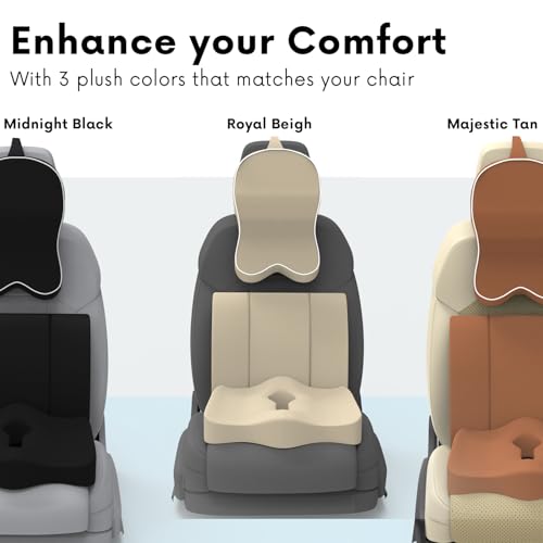 Image of Neckrest Back Support or Orthopaedic Cushion for Long Sitting with Ergonomic Design Made by High Density Memory Foam Used for Car or Office Chairs. (Royal Beigh, Lumbar)
