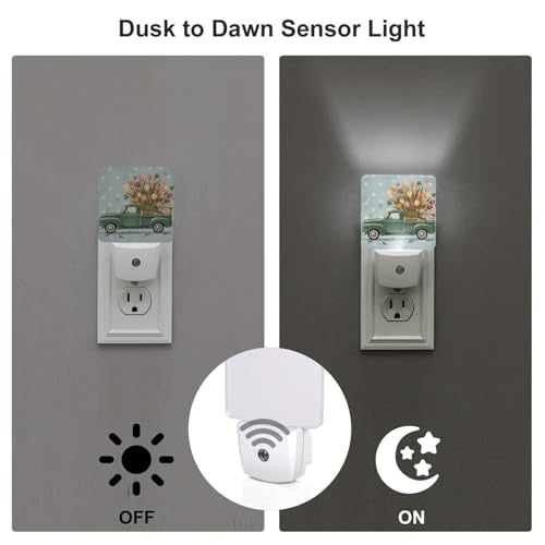 Image of Futterya Plug-in LED Night Light, Vintage Truck Tulip Spring Floral Set of 2 Dusk-to-Dawn Auto Sensor Decor Lamp