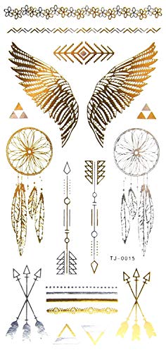 Strass ET Paillettes - Tatouages éphémères métallique Waterproof Aile Ange Attrape Reve. Tatoo temporaire Or - Bijou de Peau.