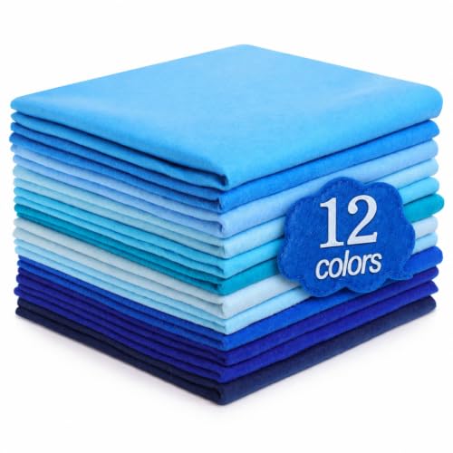 Image of WILLBOND 12 Pcs Large Felt Sheets 37 x 20 Inch 1.2 mm Blue Series