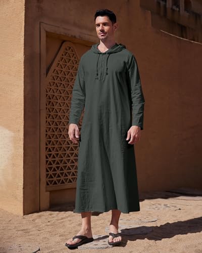 Caftán thobe abaya largo para hombre con cuello abotonado 2