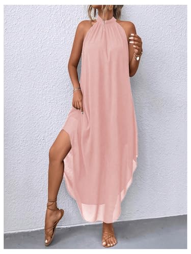 Image of Verdusa Women's Wedding Guest Dress Halter Flowy Chiffon Asymmetrical Long Summer Prom Dress