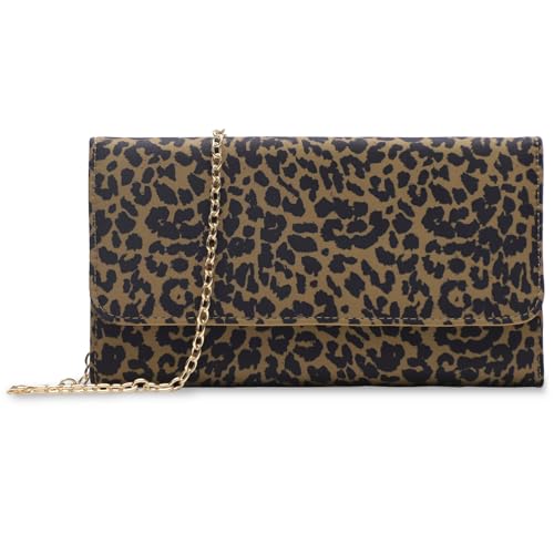 U+U Crossbody Bags for Women, Small Leather Bag with Removable Chain, Card Slots & Phone Pocket - Lightweight Purse Wallet (Leopard)