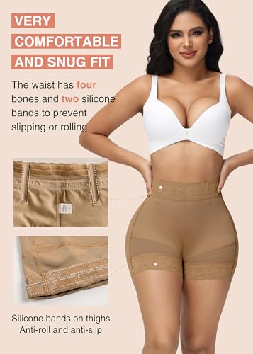 Image of SHAPSHE Butt Lifter Shapewear Shorts for Women, High-Waist Tummy Control | 4 Flexible Waist Stays | Silicone Waist & Leg Grips | Contoured Back Seams | Mesh Thigh Panels | Lace-Trimmed Leg Hem