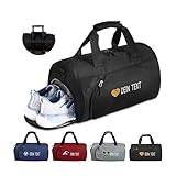 Sporttasche Kinder Jungen, OXYEFEI Personalisierte Schwimmtasche Kinder für 5 Klasse 1. Klasse Embroidery Name Trainingstasche mit Groß Schuhfach Nassfach Faltbare für Gym Fußball BasketballSchwarz