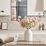 10 Stems Beige Flowers Artificial + Eucalyptus, Fake Mums Long Stem Faux Flowers For Vase, Tan Nude Cream Neutral Floral, Pom Pom Chrysanthemum Floral Arrangements, Silk Mini Faux Kiku Flower bulk - Image 2