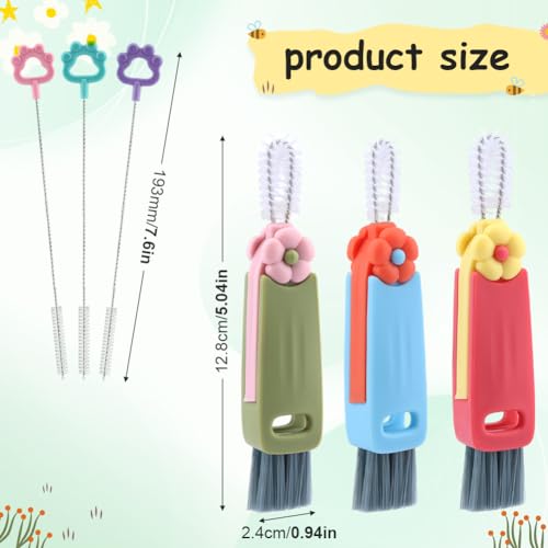 Image of 6pack Cleaner Brush Set, 3 in 1 Cup Lid Cleaning Brush and 7.6inch Straw Brush Crevice Cleaning Brush for Water Bottle Gap Lid(2style /6pcs)