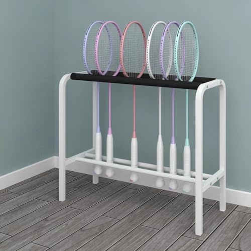 TLVFRTGYN Steel Tennis Racquet Storage Rack Holds 20 With Foam Arms Multicolor(White)