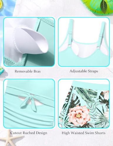 Image of Qaoerde Girls Swimsuit One Piece Swimsuits Cutout Ruched Bathing Suits Adjustable Straps Tie Girls' Swimwear 9-16Y