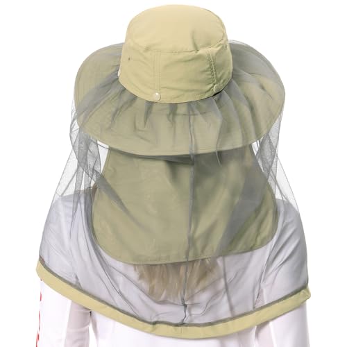 Image of BASSDASH UPF 50+ Mosquito Sun Hat with Hidden Head Net and Neck Flap for Men Women Outdoor Fishing Hiking Camping