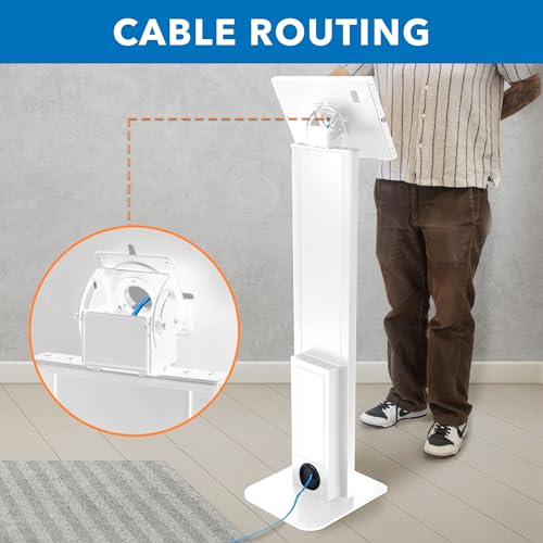 Image of Mount-It! Anti-Theft iPad Floor Stand Kiosk, Locking Tablet Floor Stand for iPad Gen 7-11 & A16, Air & Pro (10.2 inch-11 inch), Commercial Kiosk for Retail, Lobby & Trade Show, White