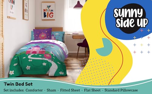 Image of Sunny Side Up Magic Castle Twin Comforter Set - 5 Piece Kids Bedding Includes Comforter, Sheets & Pillow Cover - Super Soft Microfiber Bed Set