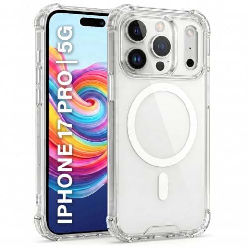 Image of TRUEUPGRADE Back Cover for iPhone 17 Pro Non Mag-Safe Transparent PC + TPU Bumper Case with Magnetic Print Shockproof Protection (Transparent Mag-Safe)