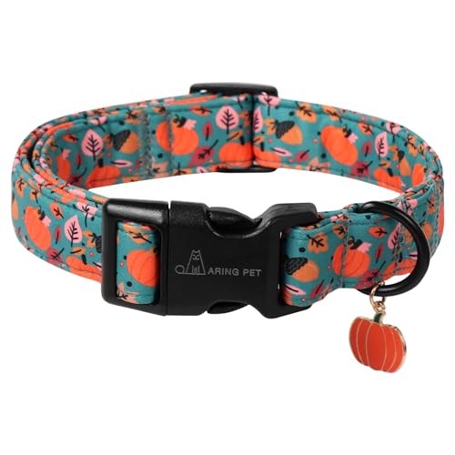 ARING PET Halloween Hundehalsband, Niedlich Kürbis Hundehalsband mit Schnellverschluss aus Kunststoffschnalle, Bequemes Grün Baumwoll Halsband für Jungen und Mädchen Hunde